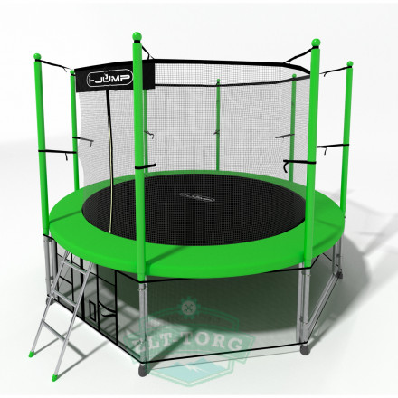Батут i-JUMP CLASSIC 14ft 4,27м с нижней сетью и лестницей (green)